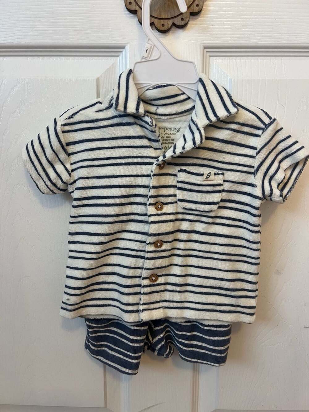 Easy-Peasy Blue and White Striped Terry Cloth Polo Shirt and Shorts